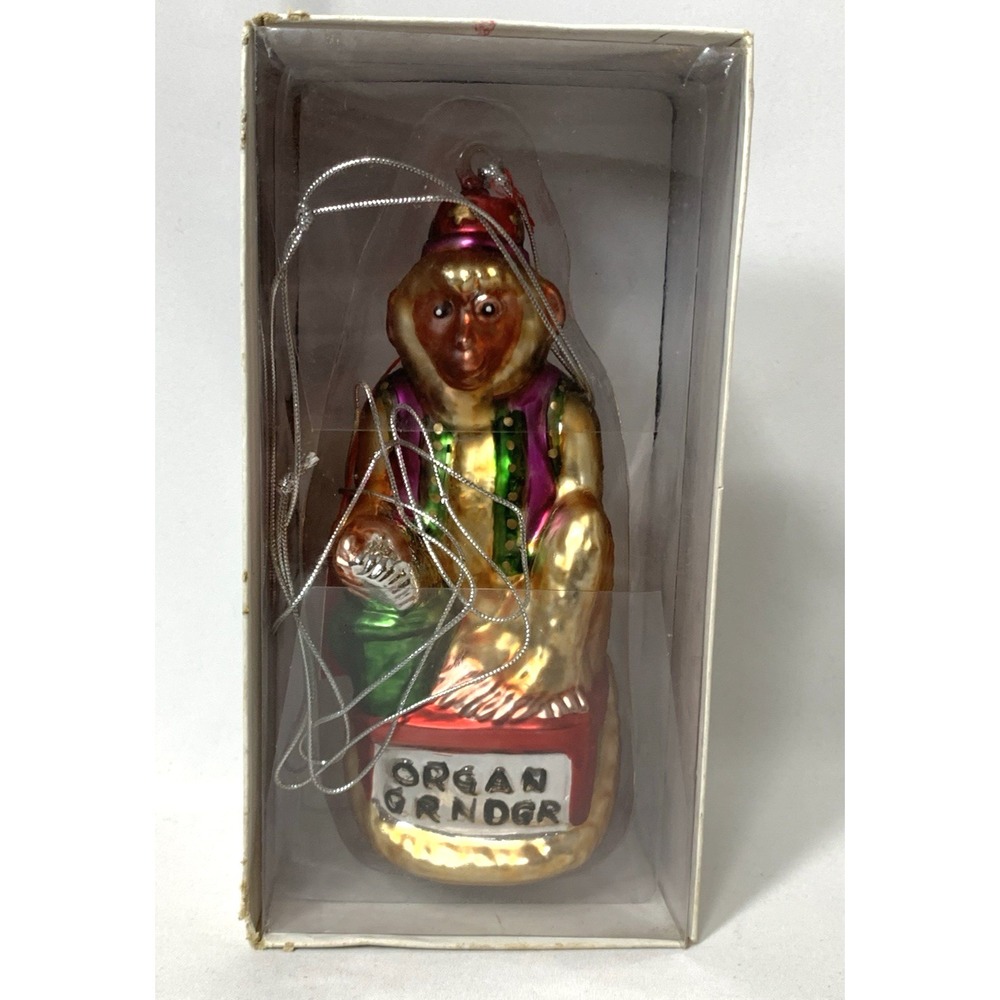 Department 56 Handpainted Mercury Glass Organ Grinder Monkey Christmas Ornament